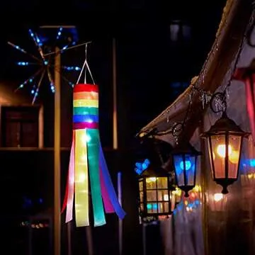 Vibrant Rainbow Windsock with LED Lights for Your Garden