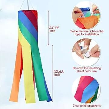 Vibrant Rainbow Windsock with LED Lights for Your Garden