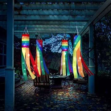 Vibrant Rainbow Windsock with LED Lights for Your Garden
