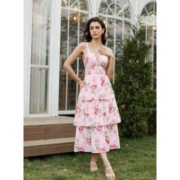 Spring Wedding Guest Dresses for Women 2025 Floral Maxi Dress Tiered Casual Long Corset Summer Dress...