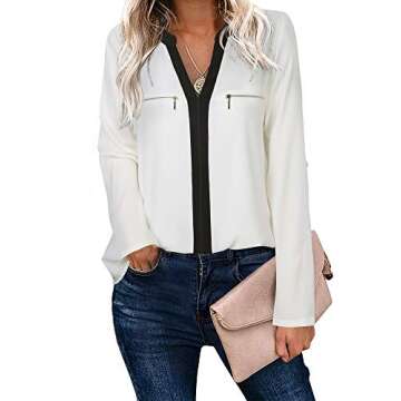 Gaharu Professional Blouses for Women Elegant Pink Tunic Blouses 3/4 Sleeve V Neck Shirts Office Wea...