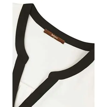 Gaharu Professional Blouses for Women Elegant Pink Tunic Blouses 3/4 Sleeve V Neck Shirts Office Wear White,Small