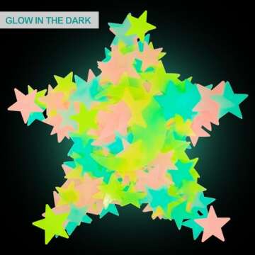 150pcs Glow in The Dark Ceiling Stars, Mixed Colour Superbright Plastic Stars Wall Decor, Removable ...