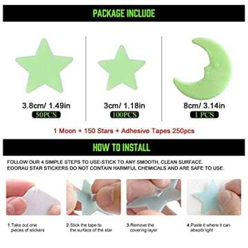 150pcs Glow in The Dark Ceiling Stars, Mixed Colour Superbright Plastic Stars Wall Decor, Removable Reusable Wall Sticker Murals Decoration for Nursery Room Decor for Children