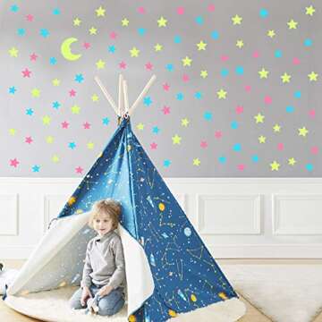 150pcs Glow in The Dark Ceiling Stars, Mixed Colour Superbright Plastic Stars Wall Decor, Removable Reusable Wall Sticker Murals Decoration for Nursery Room Decor for Children
