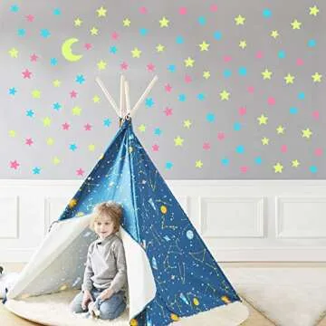 150pcs Glow in The Dark Ceiling Stars, Mixed Colour Superbright Plastic Stars Wall Decor, Removable Reusable Wall Sticker Murals Decoration for Nursery Room Decor for Children
