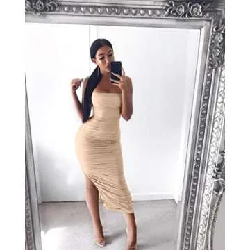 GOKATOSAU Women's Elegant Strapless Midi Dress