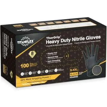 TitanFlex ThorGrip Heavy Duty Black Industrial Nitrile Gloves, 8-mil, Large, Box of 100, Latex Free,...