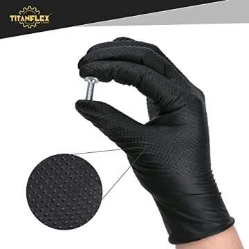 TitanFlex ThorGrip Heavy Duty Black Industrial Nitrile Gloves, 8-mil, Large, Box of 100, Latex Free, Raised Diamond Texture, Powder Free, Food Safe, Rubber Gloves, Mechanic Gloves