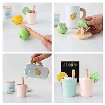 PairPear Wooden Toys Lemonade Playset,Kids Play Food Pretend Play Lemonade Stand Kit,Play Kitchen Grocery Maket Acessories Gift for Toddler Girls and Boys 3 Years+