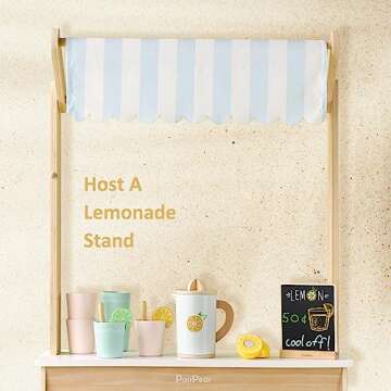 PairPear Wooden Toys Lemonade Playset,Kids Play Food Pretend Play Lemonade Stand Kit,Play Kitchen Grocery Maket Acessories Gift for Toddler Girls and Boys 3 Years+