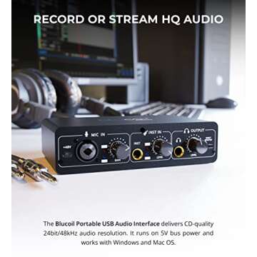 Blucoil Portable USB Audio Interface for Home Recording, Streaming, and Podcasting