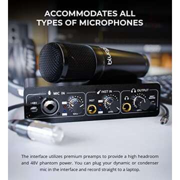 Blucoil USB Audio Interface with 48V Phantom Power and Direct Monitoring