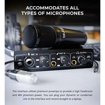Blucoil USB Audio Interface with 48V Phantom Power and Direct Monitoring