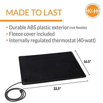 K&H Pet Products Original Lectro-Kennel Outdoor Heated Dog Pad with Free Cover Black Medium 16½” ...