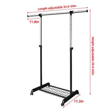LiaMeE Adjustable Clothing Rack for Hanging Clothes, Heavy Duty Garment Rack with Wheels，Free Stan...