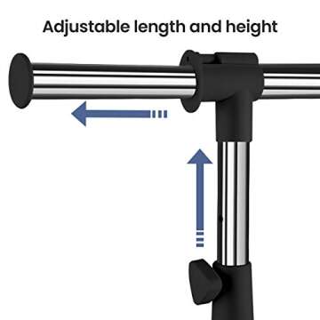 LiaMeE Adjustable Clothing Rack for Hanging Clothes, Heavy Duty Garment Rack with Wheels，Free Standing Rolling Clothes Rack with Shelf & Grid, Easy Assembly Standard Rod, Black & Chrome