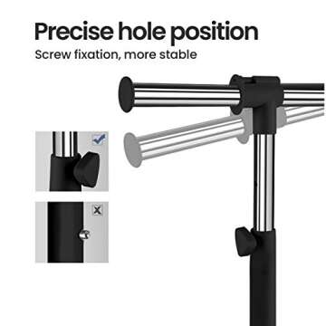 LiaMeE Adjustable Clothing Rack for Hanging Clothes, Heavy Duty Garment Rack with Wheels，Free Standing Rolling Clothes Rack with Shelf & Grid, Easy Assembly Standard Rod, Black & Chrome