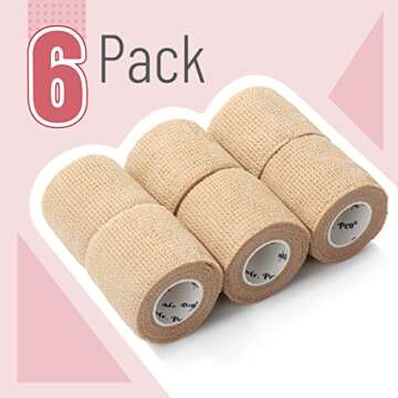 Mr. Pen- Self Adhesive Bandage Wrap, 6 Pack, Skin Colored, 2“ x 5 Yards, Cohesive Bandages, Medica...