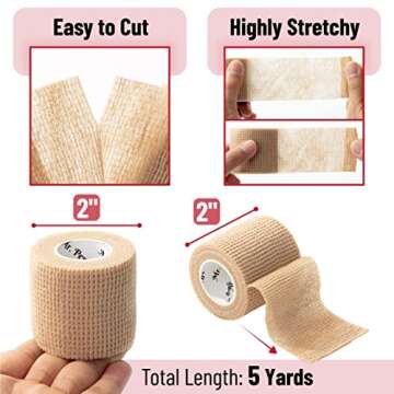 Mr. Pen- Self Adhesive Bandage Wrap, 6 Pack, Skin Colored, 2“ x 5 Yards, Cohesive Bandages, Medical Wrap, Elastic Bandage Wrap, Self Sticking Bandage Tape