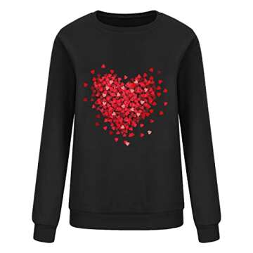 DOLKFU valentines t shirts for women Valentines Day Shirts For Women Fashion Love Heart Graphic Pullover Loose Long Sleeve Casual Sweatshirts Black L