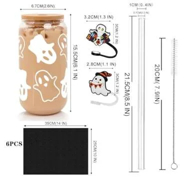 Anotion Halloween Mugs - 18oz Ghost Decor Glass Cups Tumbler Iced Coffee Cups Glassware Cookie Jar D...