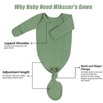 Baby Newborn Knotted Gown 0-6 Months, Super Soft Infant Long Sleeve Sleepwear for Girl and Boy, Baby Coming Home Hospital Outfit with Hat Set Blue