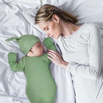 Baby Newborn Knotted Gown 0-6 Months, Super Soft Infant Long Sleeve Sleepwear for Girl and Boy, Baby Coming Home Hospital Outfit with Hat Set Blue