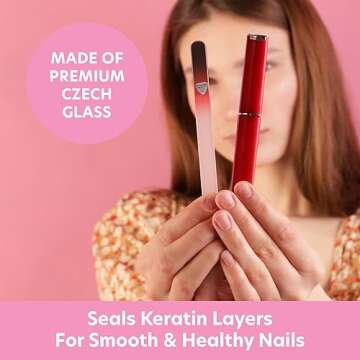 Bona Fide Beauty Czech Glass Nail File for Natural Nails (Black Red), 1Pc Crystal Nail Filer with Ca...
