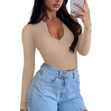 REORIA Stylish Long Sleeve Crop Top with Quarter Zip