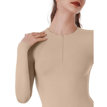 REORIA Stylish Long Sleeve Crop Top with Quarter Zip