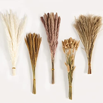 Dried Pampas Grass Decor, 120Pcs Boho Home Wedding Party Decor Dried Flowers Arrangements White & Na...