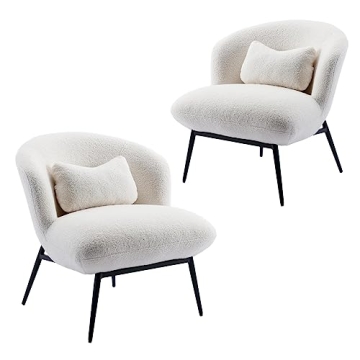 DUOMAY Modern Accent Chairs Set of 2, Sherpa Upholstered Leisure Chair Boucle Single Sofa Chair Loun...