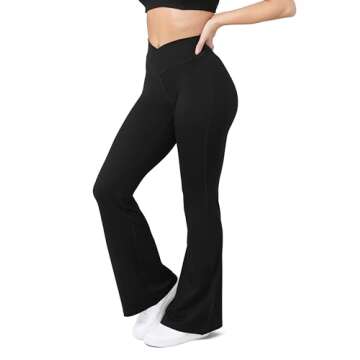 HEGALY Women's Flare Yoga Pants - V Cross High Waist Bootcut Yoga Leggings