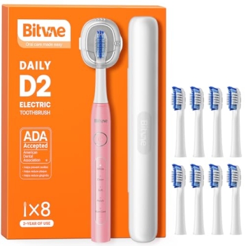Bitvae D2 Electric Toothbrush - Rechargeable, 8 Brush Heads, Pink
