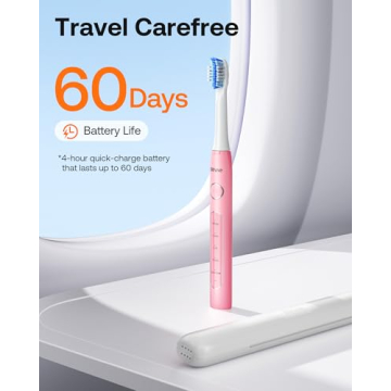 Bitvae D2 Electric Toothbrush - Rechargeable, 8 Brush Heads, Pink