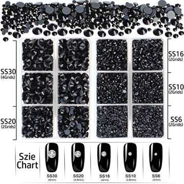 LPBeads 6400 Pieces Hotfix Rhinestones Black Flat Back 5 Mixed Sizes Crystal Round Glass Gems with Tweezers and Picking Rhinestones Pen