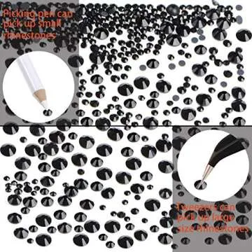 LPBeads 6400 Pieces Hotfix Rhinestones Black Flat Back 5 Mixed Sizes Crystal Round Glass Gems with Tweezers and Picking Rhinestones Pen