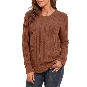 PrettyGuide Women's Cable Knit Slouchy Sweater Amber Brown