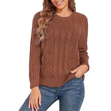 PrettyGuide Women's Cable Knit Slouchy Sweater Amber Brown