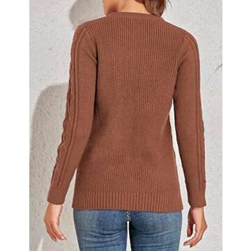 PrettyGuide Women's Sweater Crewneck Cable Knit Long Sleeve Pullover Tops S Amber Brown