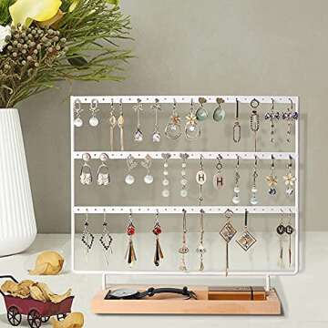 sovia Earring Organizer 3-Tier 75 Holes Jewelry Organizer Display Stand,Metal Earring Holder with Wo...