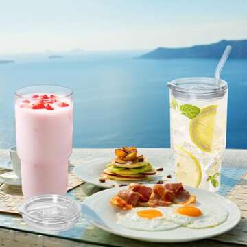 Dingerjar Glass Tumbler with Lid and Straw, High Borosilicate Glass Coffee Cup Smoothie Cups 24 oz/750ml for Hot or Cold Drinks 2 Pack