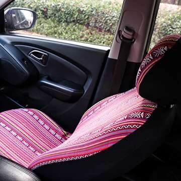 TAGMORE Pink Car Seat Cover Hippie Boho 4PCS Cute Western Accesories for Women Girls' GIF, Automotive Interior Covers Stripe Multi-Color Breathable, Universal fit for Sedan, Vans, Trucks, SUV