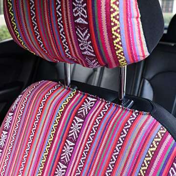 TAGMORE Pink Car Seat Cover Hippie Boho 4PCS Cute Western Accesories for Women Girls' GIF, Automotive Interior Covers Stripe Multi-Color Breathable, Universal fit for Sedan, Vans, Trucks, SUV