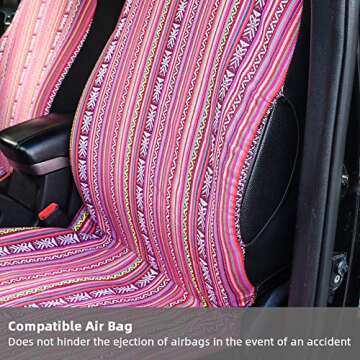 TAGMORE Pink Car Seat Cover Hippie Boho 4PCS Cute Western Accesories for Women Girls' GIF, Automotive Interior Covers Stripe Multi-Color Breathable, Universal fit for Sedan, Vans, Trucks, SUV