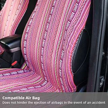 TAGMORE Pink Car Seat Cover Hippie Boho 4PCS Cute Western Accesories for Women Girls' GIF, Automotive Interior Covers Stripe Multi-Color Breathable, Universal fit for Sedan, Vans, Trucks, SUV