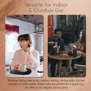 CaSail Faux Leather Placemats and Coasters - Set of 4 Round Modern Black Table Mats for Dining - Heat Resistant, Waterproof & Non Slip Place mat for Indoor & Outdoor - Wipeable for Easy Care