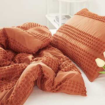 Cupocupa Queen Comforter Set Caramel Tufted Comforter Sets Bedding for Queen Bed 3PCS Boho Comforter Soft Fluffy Lightweight Comforter with 2 Pillow Cases for All Season