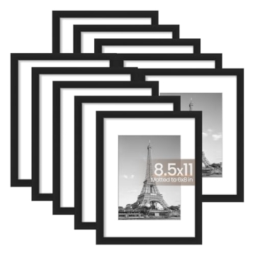 upsimples 8.5x11 Picture Frame Set of 10, Display Pictures 6x8 with Mat or 8.5x11 Without, Multi Pho...
